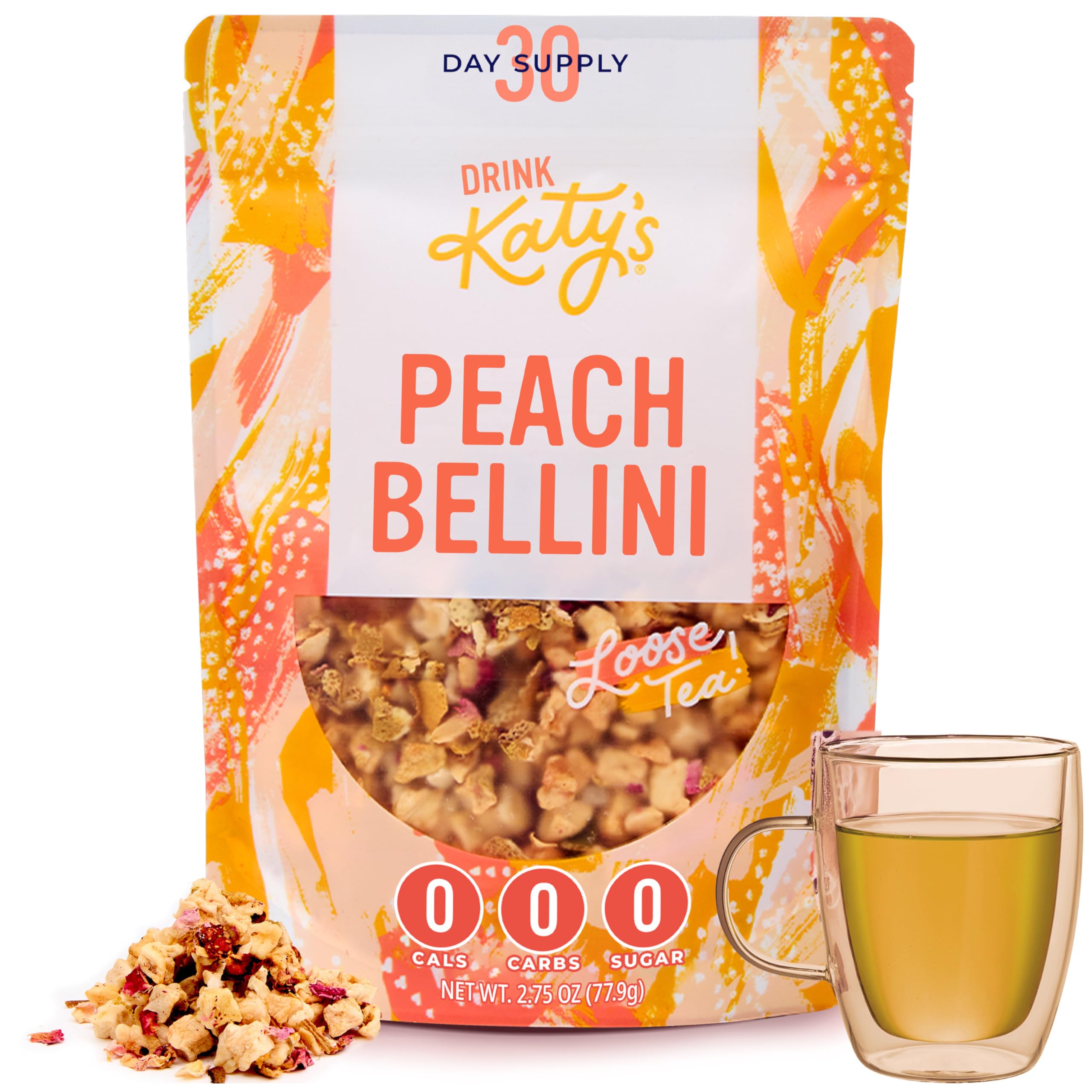 Katy’s Peach Bellini Loose Leaf Tea | Fruity & Refreshing Light White Herbal Tea | Apple, Peach & Mango | Caffeine-Free Tea | 30+ Cups | Hot or Iced | Premium Quality, Woman-Owned | 2.75oz Pouch