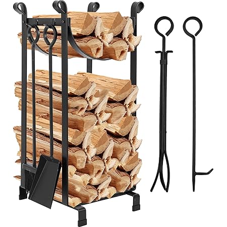 Kaminholzregal mit Kaminbesteck Art.183 Kaminholzständer 77 cm Holzkorb