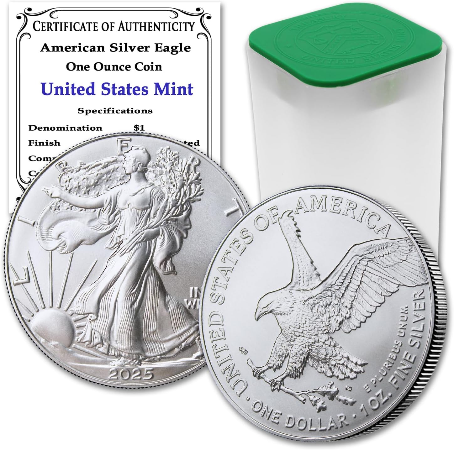 2025 - Lot of (20) 1 oz American Silver Eagle Coins Brilliant Uncirculated with Certificates of Authenticity $1 Seller BU