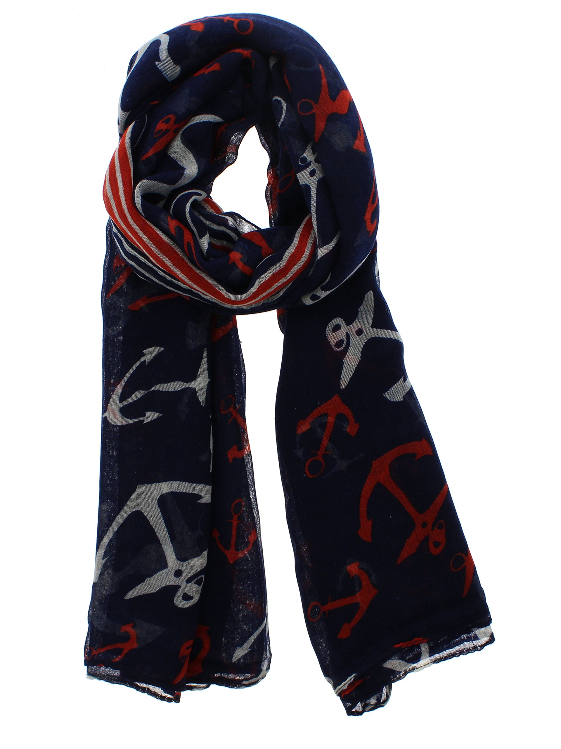 Zac's Alter Ego Long Lightweight Women's Tricolour Nautical Print Anchor Scarf