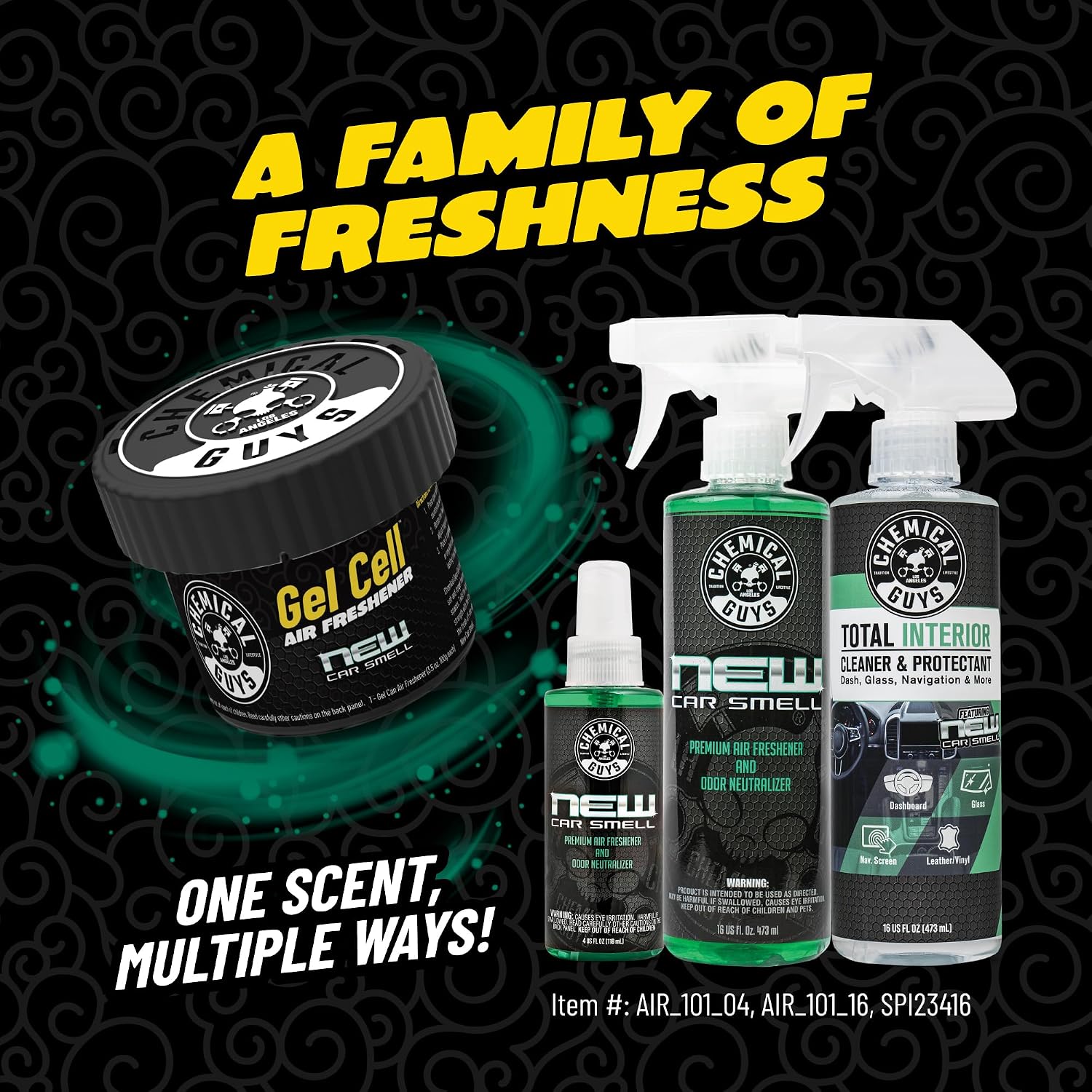 Chemical Guys New Car Scent Gel Can Air Freshener, Adjustable Car Air Freshener Gel With Touchless Vent Control For Cup Holder, Under Seat, Office And Home Use - 3 Pack