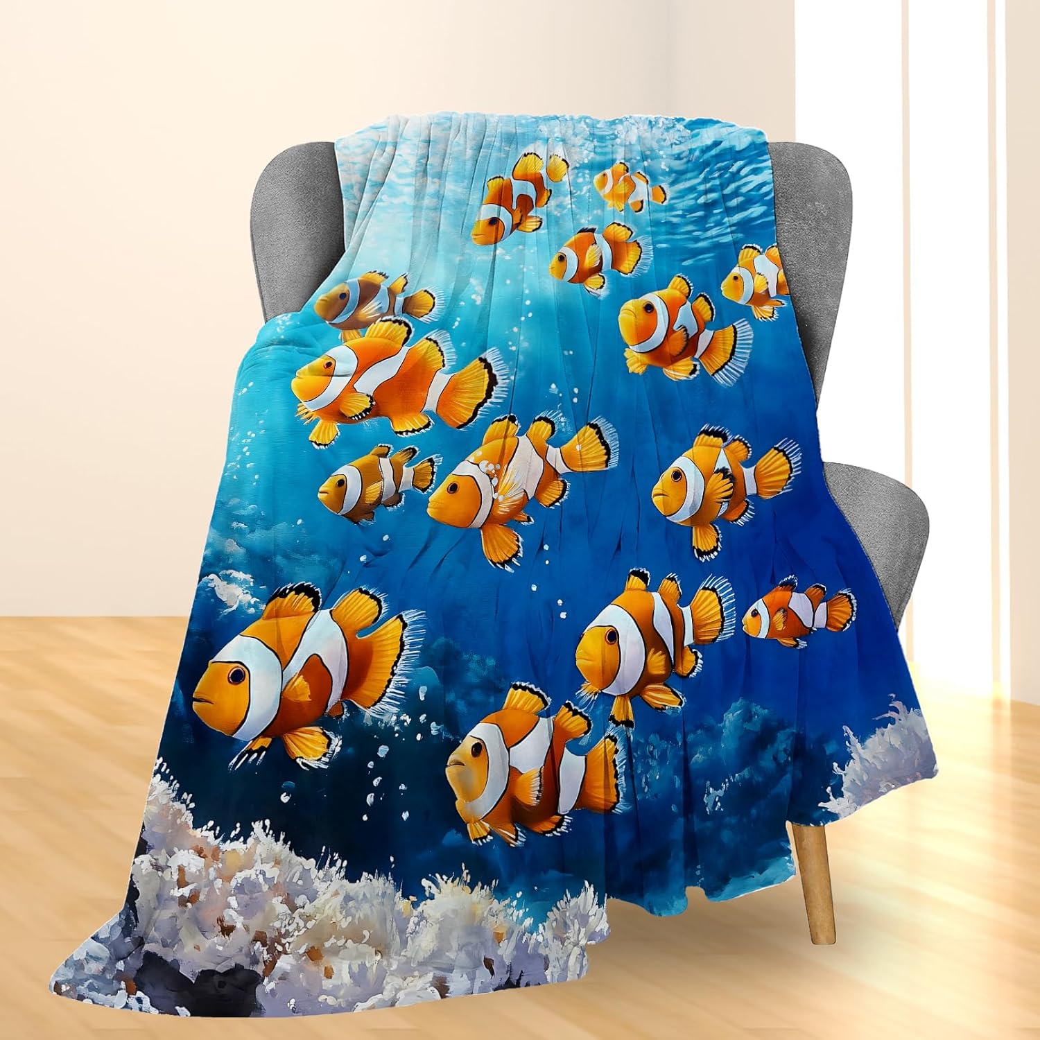 Cute Clownfish Blanket, Soft Cozy Flannel Throw Blanket for Adults Kids Men Women, Lightweight Warm Fuzzy Blankets for Couch, Bed, Travel & Home Decor 60×50 in - Image 2