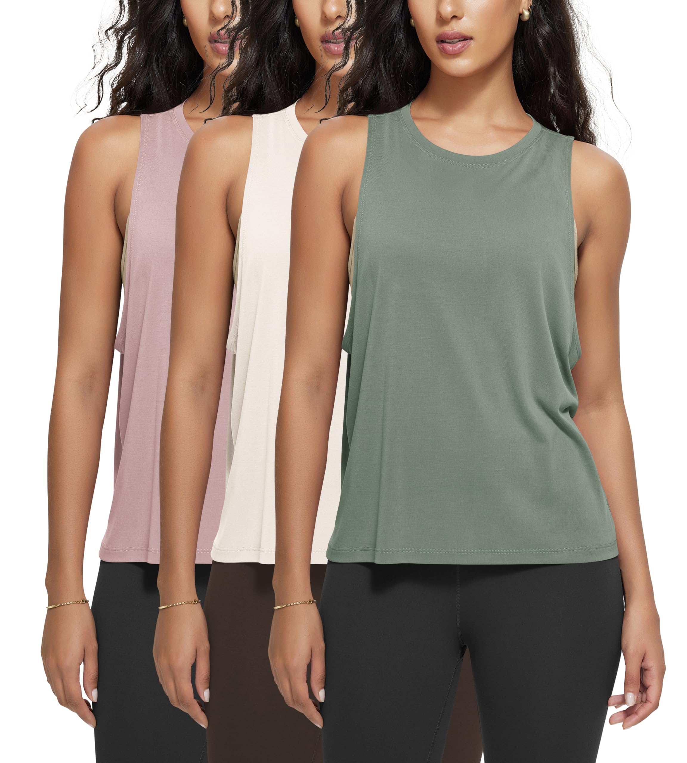 ODODOS 3-Pack Loose Tank Tops for Women Sleeveless Gym Athletic Workout Tops Yoga Shirts