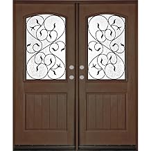 Exterior Fiberglass Double Door with Iron Grill Glass Pre-Hung 61 1/4" x 81" x 5 1/4" -Finished FD04- Righthand Swing Double Door 30" x 80"