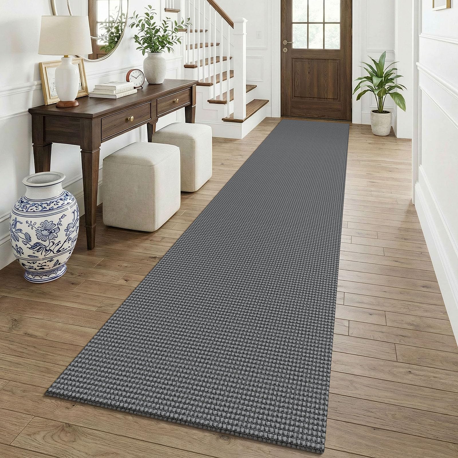 KOZYFLY Cotton 2.5'x12' Runners Rugs for Hallway, Long Washable Runner Rug, Woven Non Slip Kitchen Runner, Braided Entryway Rug, Floor Carpet for Entry, Aisle, Hall, Grey/Dark Grey — image 1