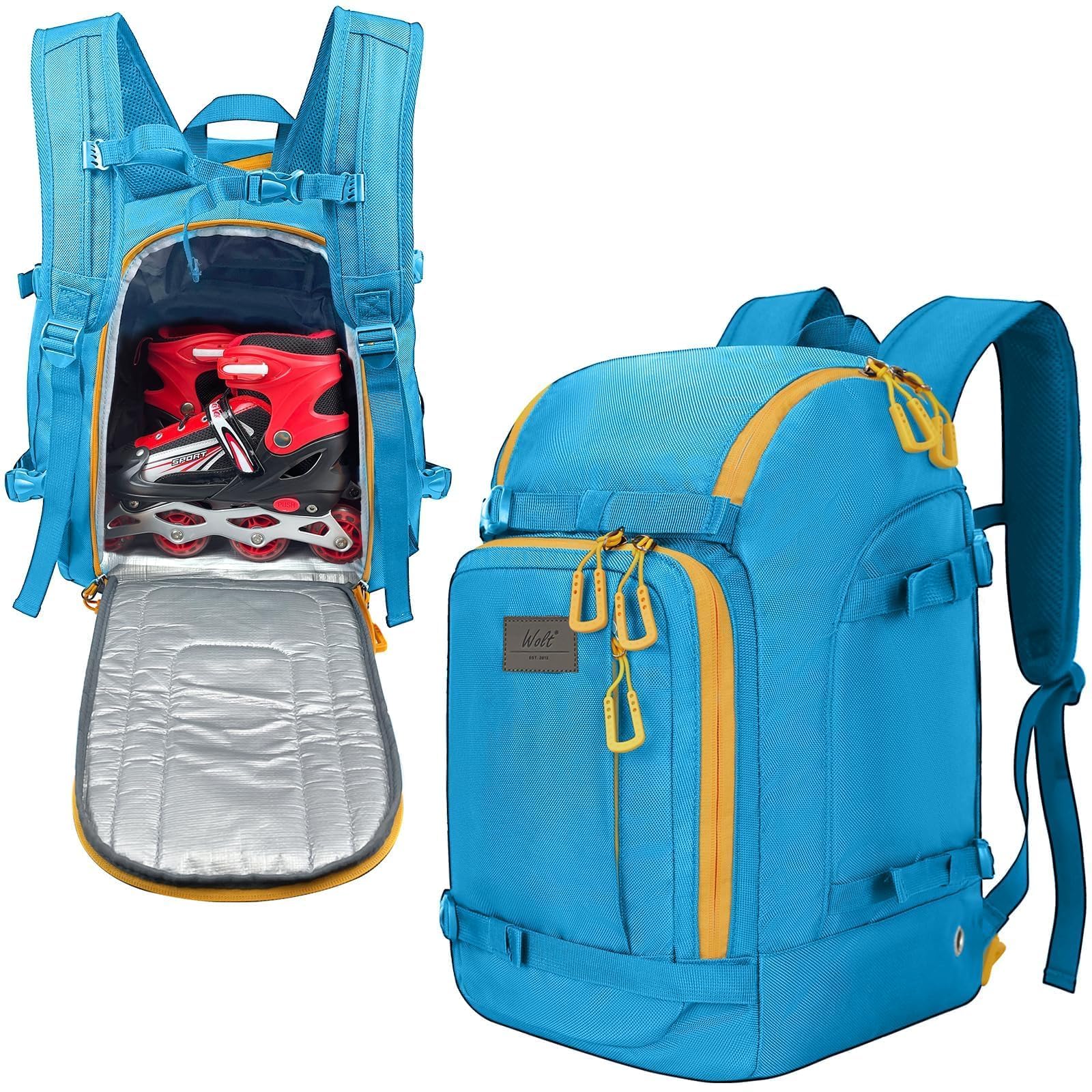 WOLT Ski Boot Bag Backpack - 50L Snowboard Boot Bag for Air Travel for Snow Boots, Ski Helmet, Gloves, Goggles, Skiing Gear