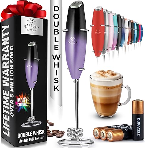 Miniatura 53 de Zulay - Potente espumador de leche con 4 pilas Duracell incluidas, manual, potente espumador de leche para capuchino, frappé, matcha y crema de