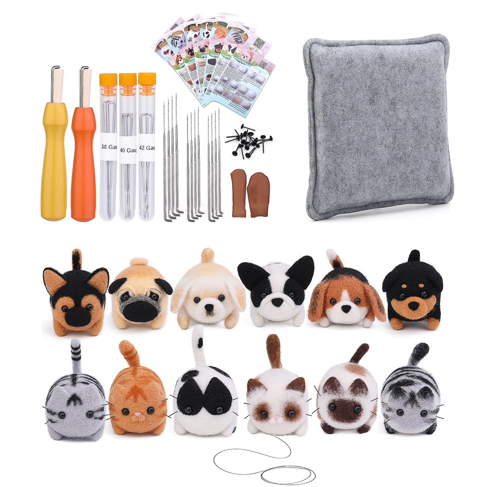 RAFGALDEX Needle Felting Supplies for Felted Animal Beginner Wool Felting Supplies with Needle Instruction Wool Roving Soft
