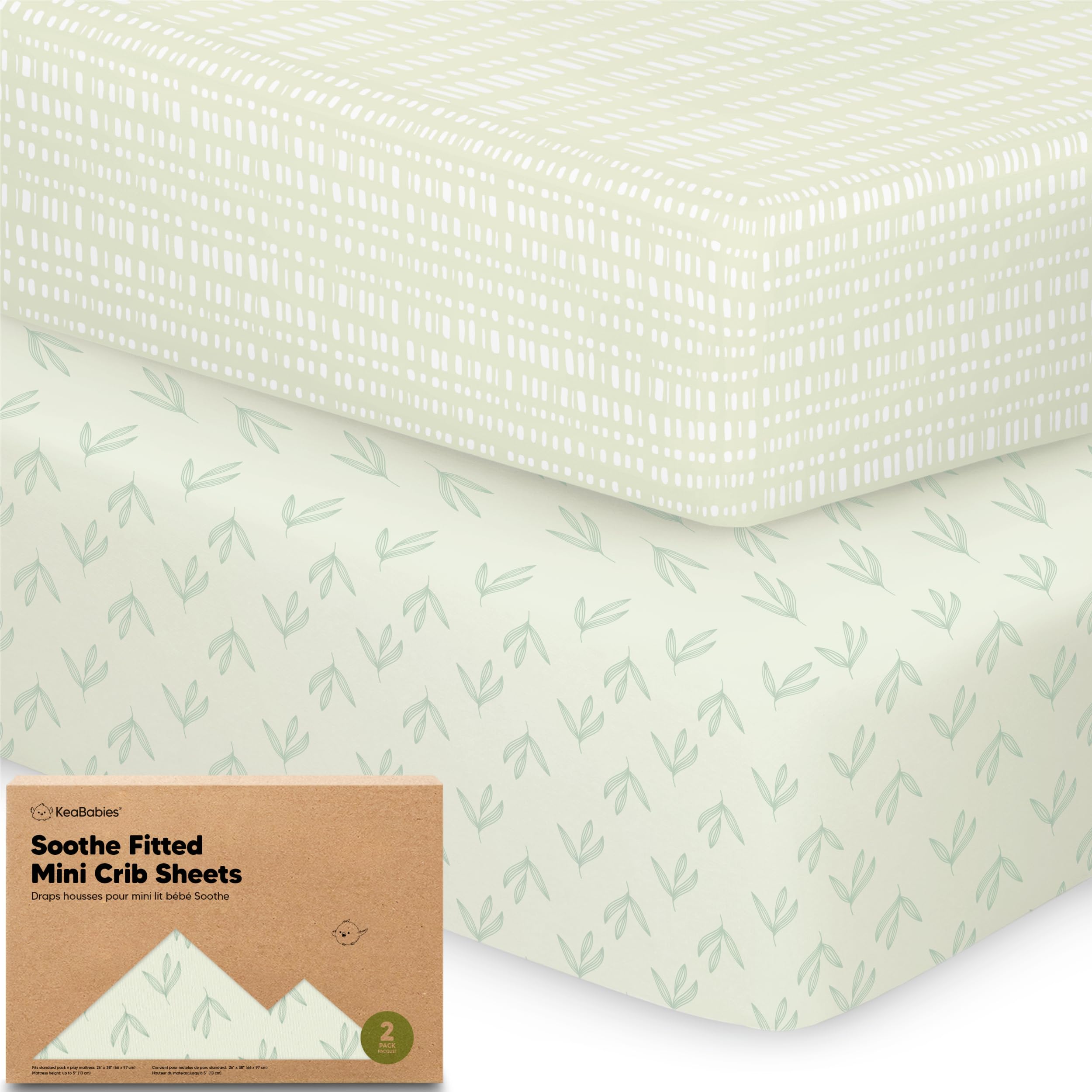 2-Pack Mini Crib Sheets Fitted, 38x26 Pack N Play Mattress Sheets (Fleur)