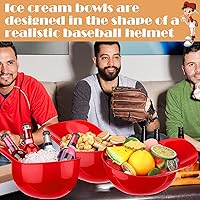 Vista 3 de Tanlade Casco de béisbol de plástico grande de 72 onzas, cuencos de béisbol, cuencos para aperitivos, helado, postre para trabajadores de Rojo