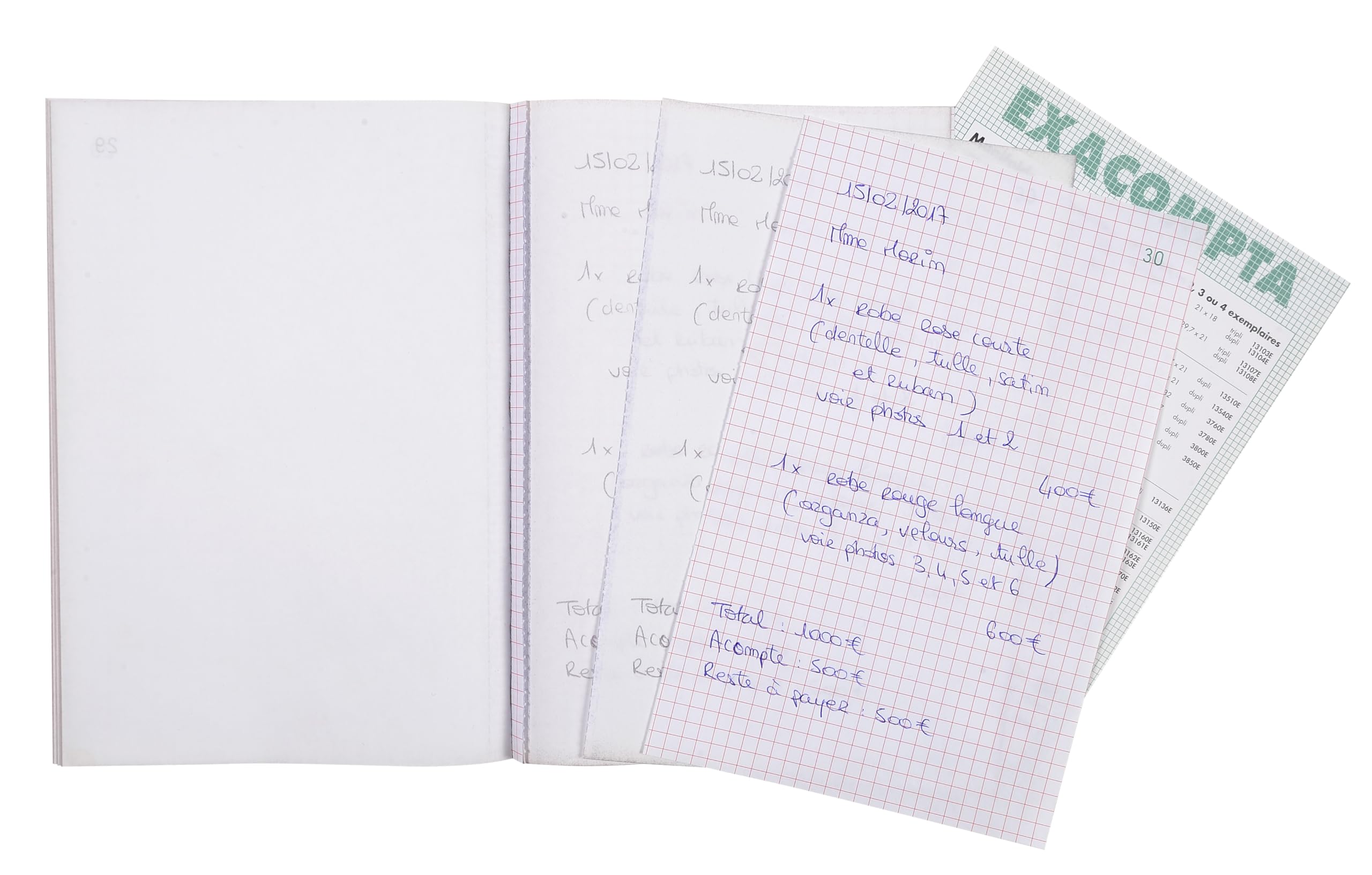 Exacompta - Réf. 3251E - Paquet de 10 manifolds quadrillés 5x5 - 50 feuillets numérotés et autocopiants - triplicatas (1 original + 2 copies) - format 210x148 mm - certifié FSC - fabriqué en France