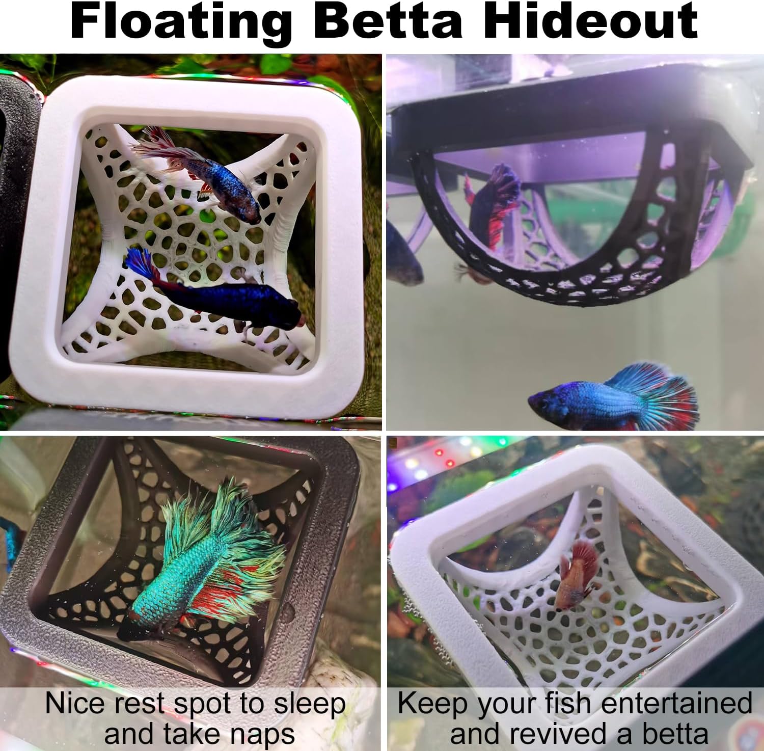 Floating Betta Hammock and Feeding Ring, Aquarium Beta Hideout, Cave, Bed image 2