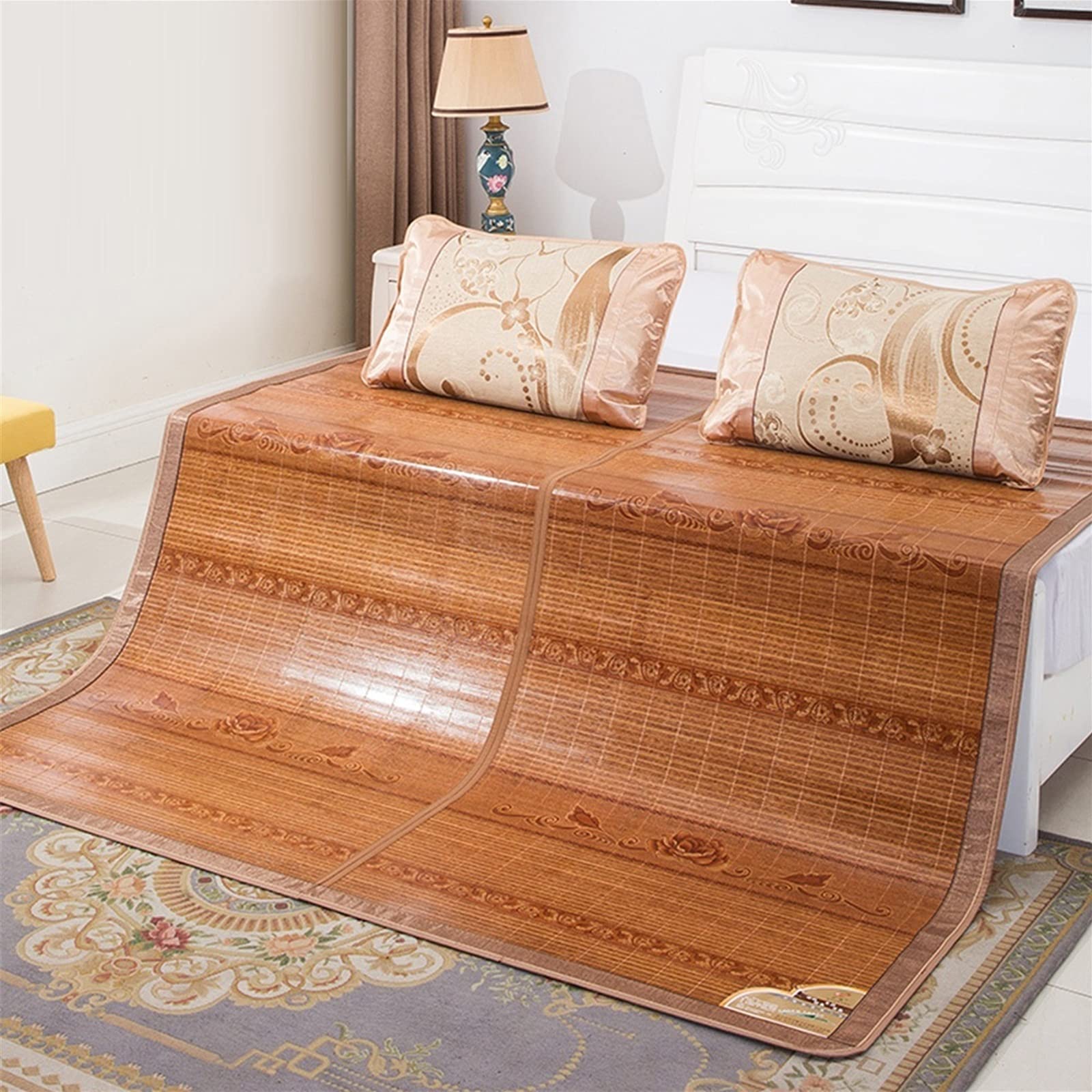 Mei Xu Summer Sleeping mat, 3-Piece Bamboo mat King mat Double-Sided Folding Air Conditioning mat Carbonized Bamboo Cooling Mattress Topper Pad,Bedroom Cooling Mattress,9 Sizes (120190cm), 120×190cm