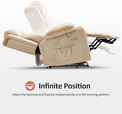 Miniatura 5 de MCombo Sofá reclinable mediano plano de doble motor con reposacabezas ajustable, masaje y calor para personas mayores, posición infinita, tela 7661