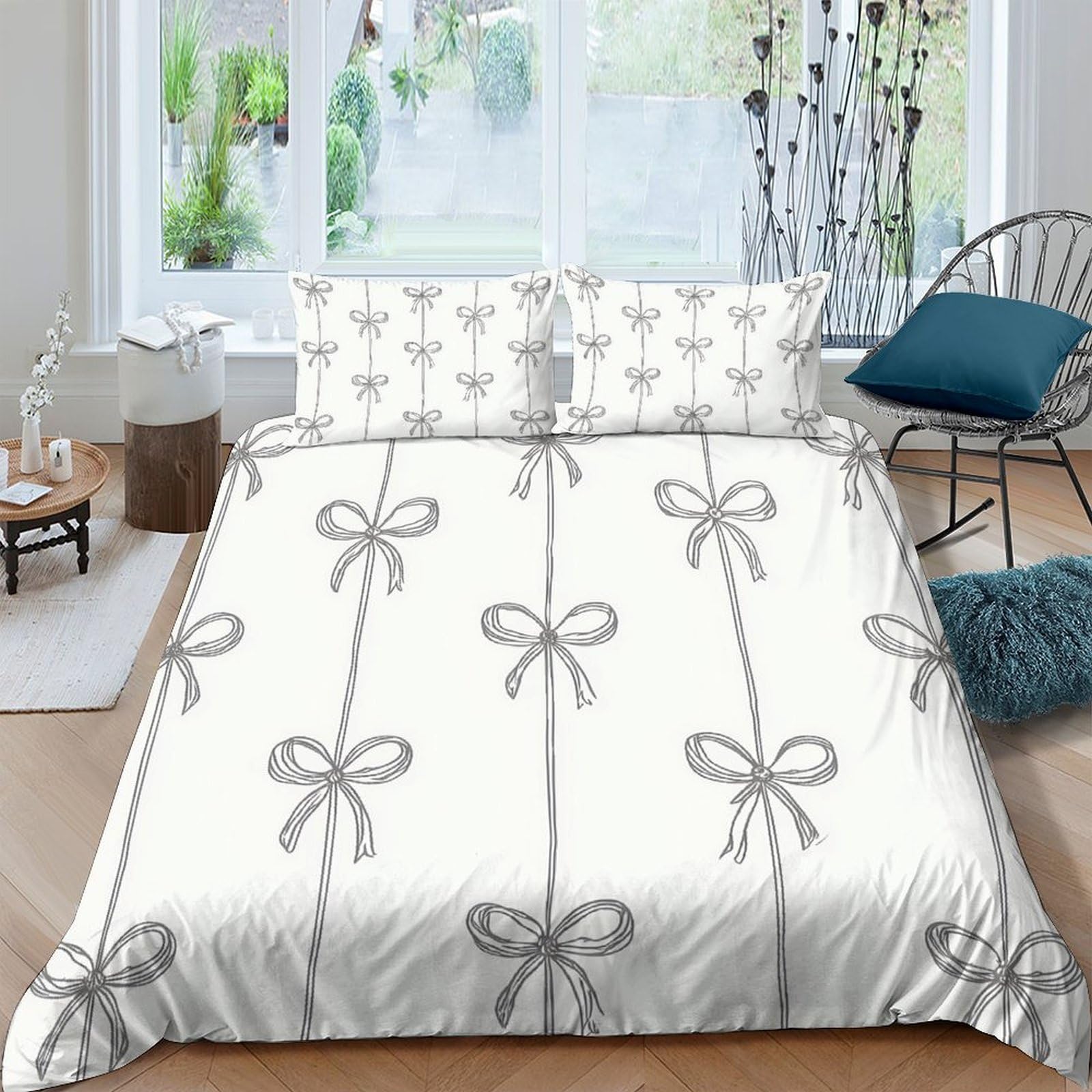 Linge de lit 140x200 imprimé 3D avec housse de couette nœud et taie d'oreiller