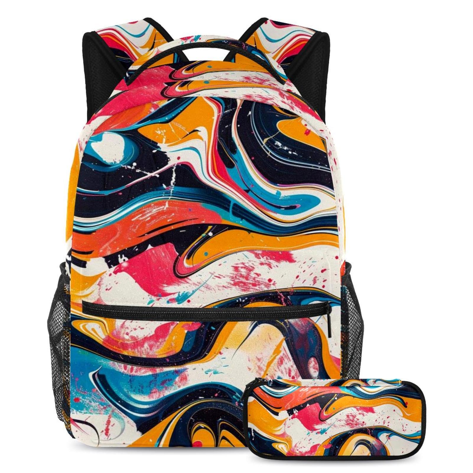 Sac à dos graffiti coloré robuste et sa trousse assortie pour écoliers