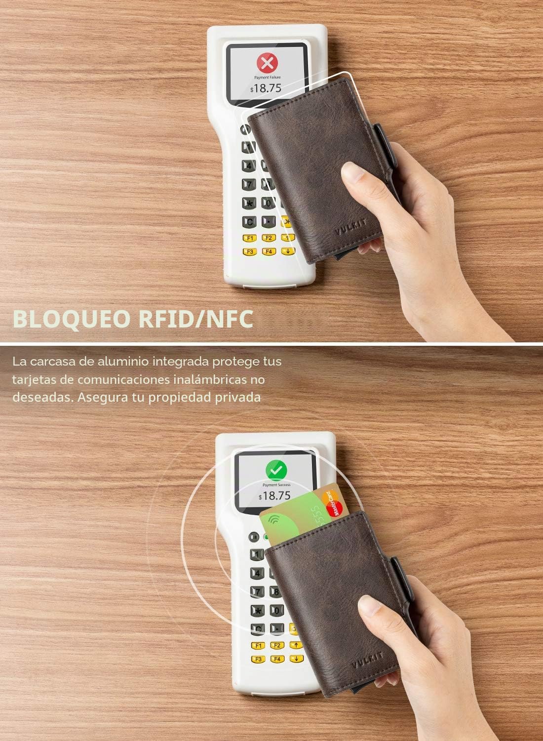 VULKIT Doble Tarjetero y Piel Carteras para Hombre Bloqueo RFID Cartera Tarjetero Hombre con Cierre Magnético Tarjeteros para Tarjetas de Credito, Espresso