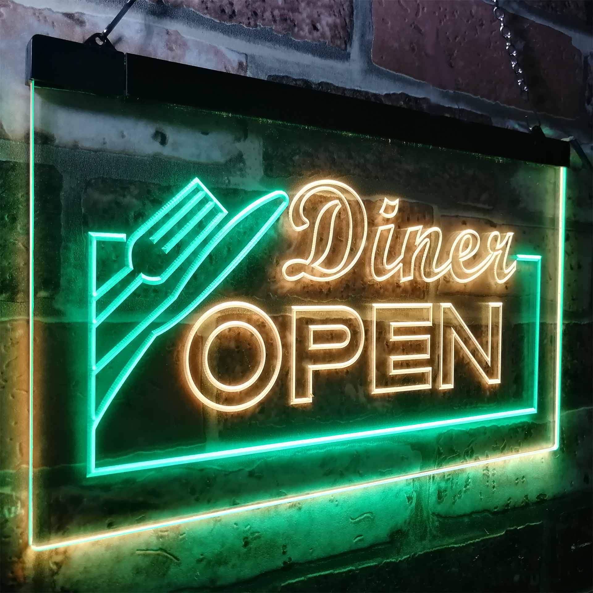 ADVPRO Diner Open Restaurant Café Bar Dual Color LED Barlicht Neonlicht Lichtwerbung Neon Sign Grün & Gelb 600 x 400mm st6s64-j0718-gy