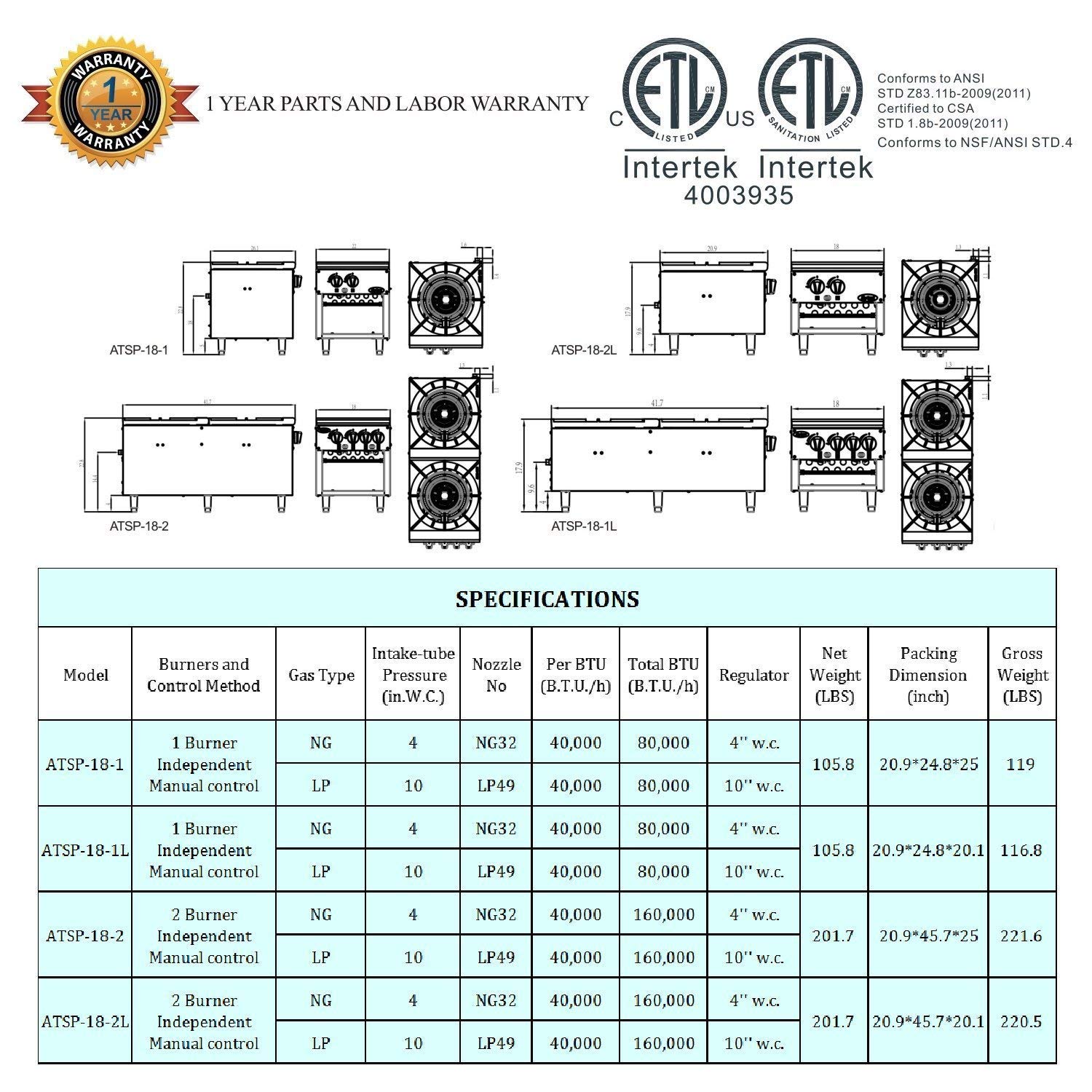 Cook Rite ATSP-18-2L Two Burner Stock Pot Stove Propane Stainless Steel Countertop - 160,000 BTU