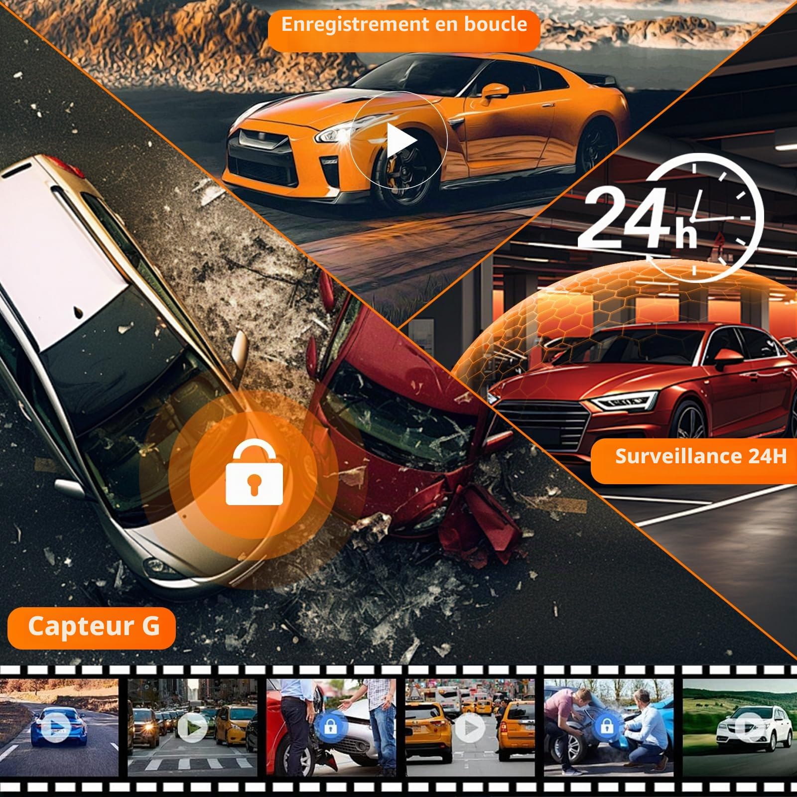 Mirror Dash Cam 4 Channel Front Rear, Rear View Mirror Camera with 64GB Card/G-Sensor/Parking Monitoring/Night Vision/24H Parking Mode + Waterproof 1080P Camera