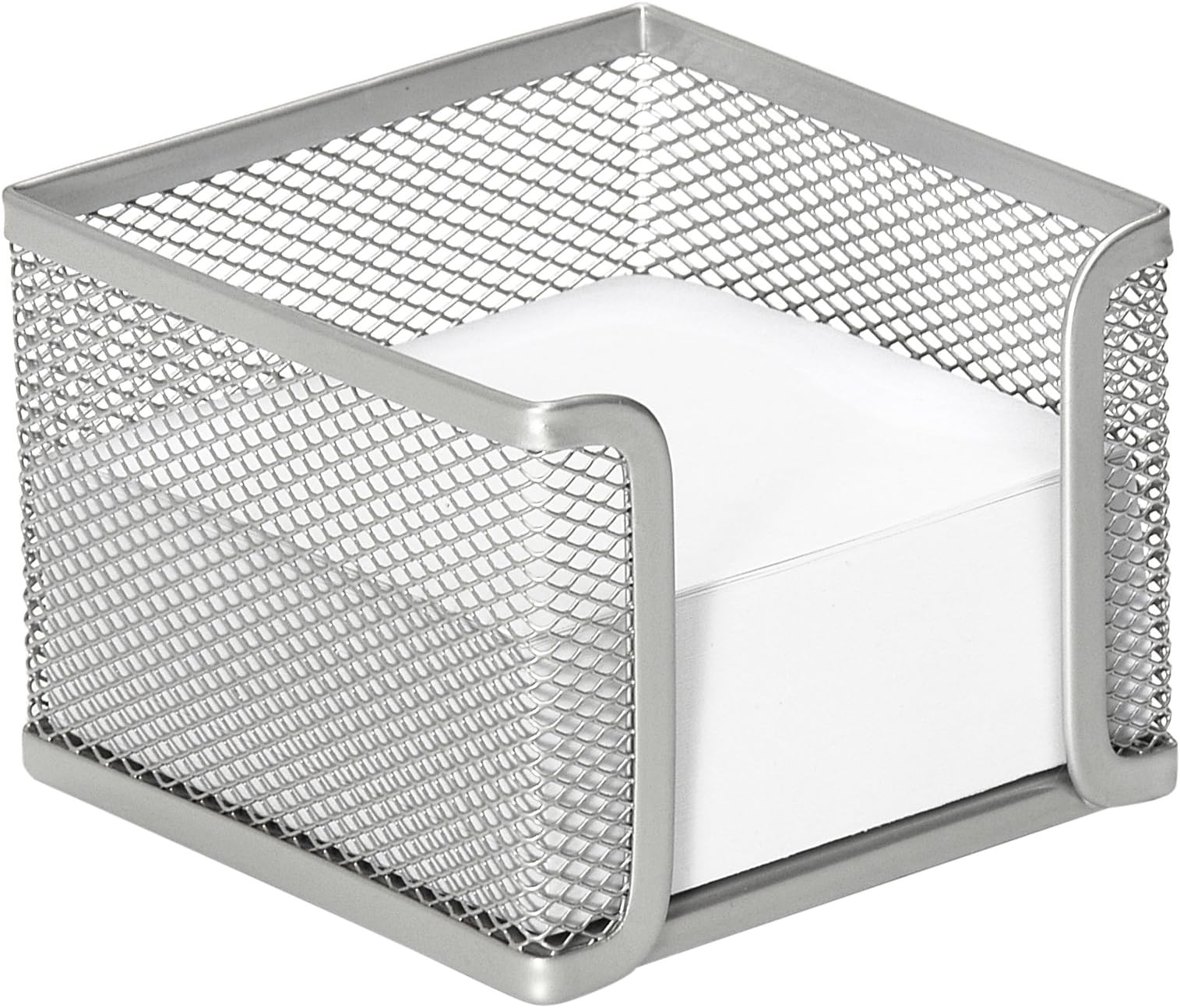 Wiremesh Memo Pad Holder with 400 Sheets, Desktop Memo Organizer & Note Dispenser, Compact Metal Mesh Desk Accessory for Office, Home & Study, Silver