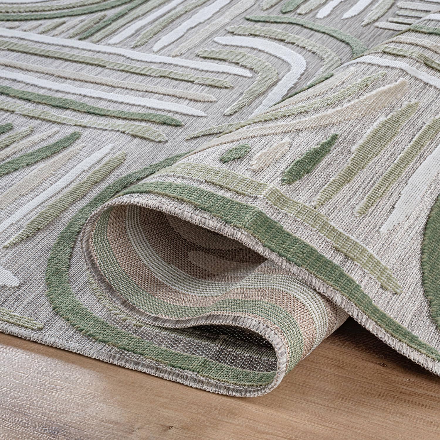 CAMILSON Indoor Outdoor Rug, Beige 8x10 Geometric Arch Striped Area Rugs for Patio and Home Areas, Easy-Cleaning Non-Shedding Living Room, Garden and Deck Washable Outside Carpet (8 x 10)