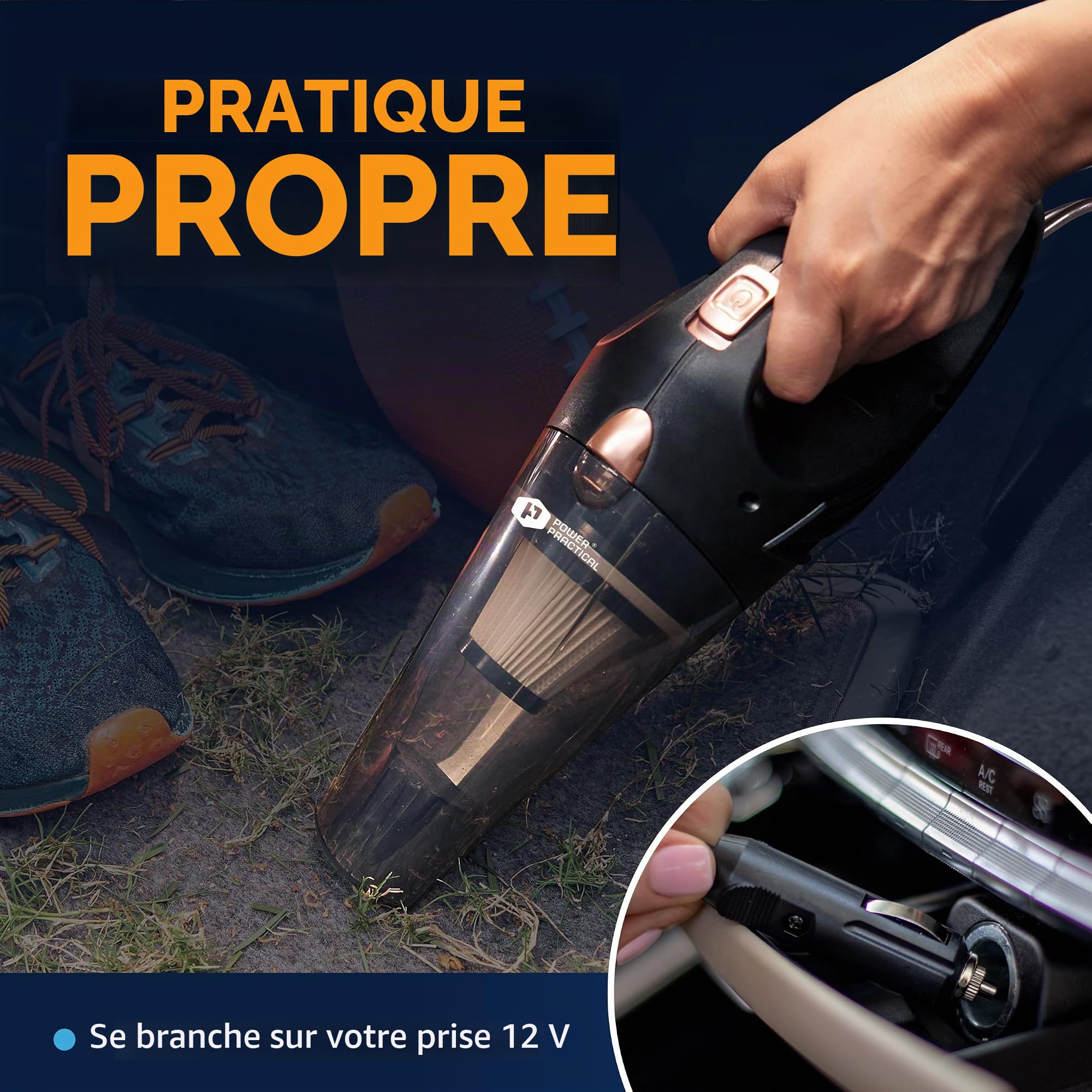 ThisWorx Aspirateur Voiture Puissant - Mini Aspirateur à Main 110W, 12V avec 3 Embouts et Sac de Transport, Cordon 5 m, Accessoire Voiture - Noir