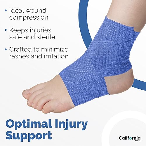 Miniatura 5 de California Basics Envoltura de vendaje autoadhesivo (2 pulgadas), paquete de 12 rollos cohesivos no tejidos, cinta médica impermeable, uso atlético,