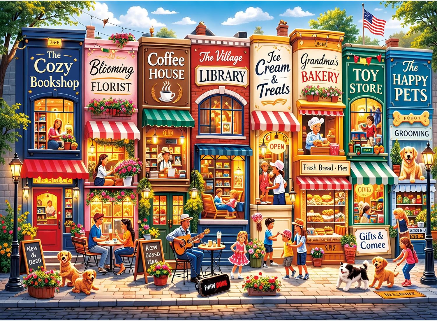 500 Piece Puzzles for Adults, Colorful Small Town Jigsaw Puzzles 500 Pieces | Vibrant Street Market Building Adult Puzzle, Puppy Animal Jigsaw Puzzle for Teens Adult Seniors, Home Decor Birthday Gift