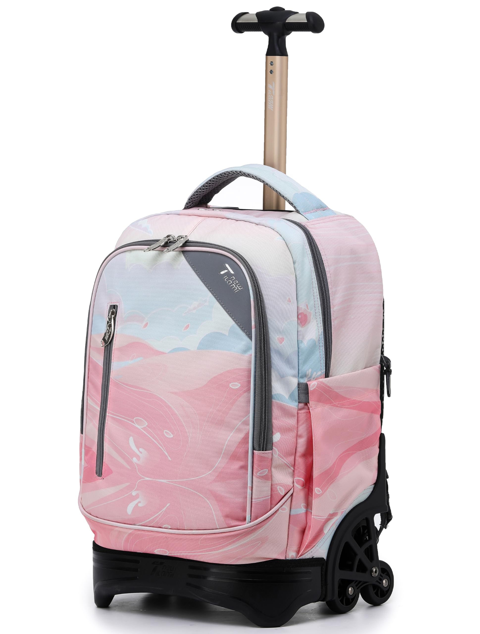 NEW TILAMI 18 Inch Rolling Backpack with Wheels for Girls Boys Kids Laptop Backpack School Travel, Pink Sunset