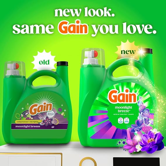 Gain Liquid Laundry Detergent with Odor Defense, Moonlight Breeze Scent, Laundry Soap For HE Washing Machines, 177 fl oz, 134 Loads (Packaging May Vary)