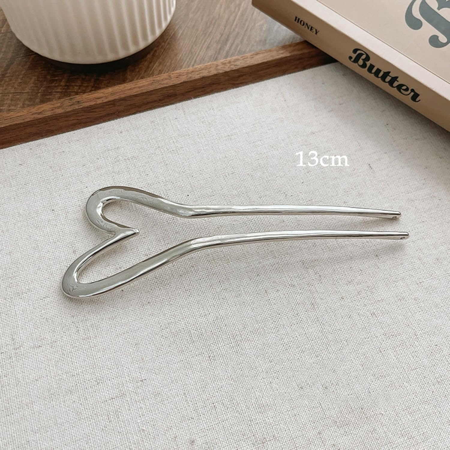 2pcs Metal Heart Hairpins Golden Silver Pins Hair Stick Metal U-shaped Hair Fork Sticks For Long Hair Hair Stick image 2