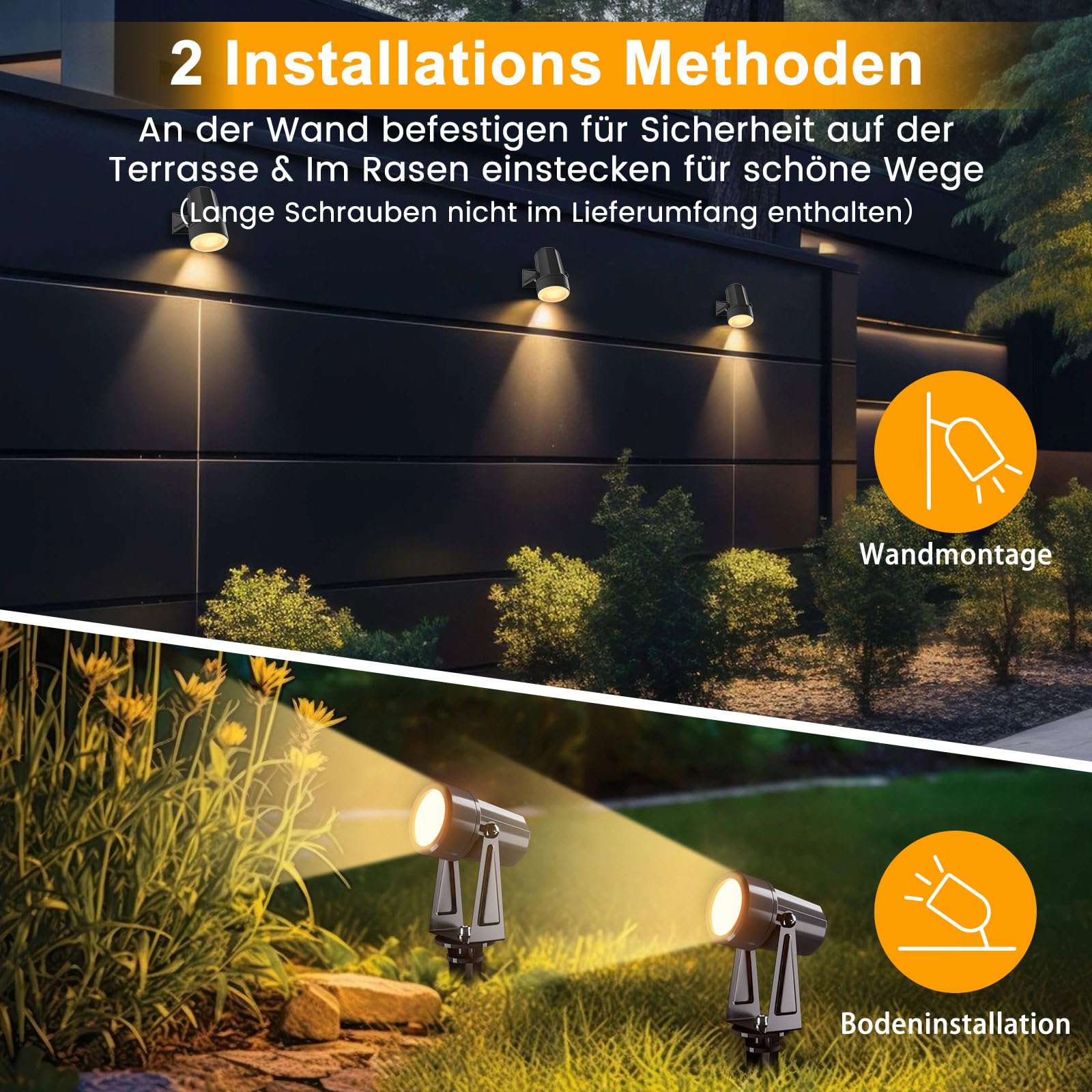 Gartenbeleuchtung mit Strom 35M, 3W*10 Stück Außenbeleuchtung Garten mit Fernbedienung 3000K Warmweiß mit Timer-Funktion, 27V Gartenstrahler LED Außen IP65 Wasserdicht für Weg, Rasen, Hof, Terrasse