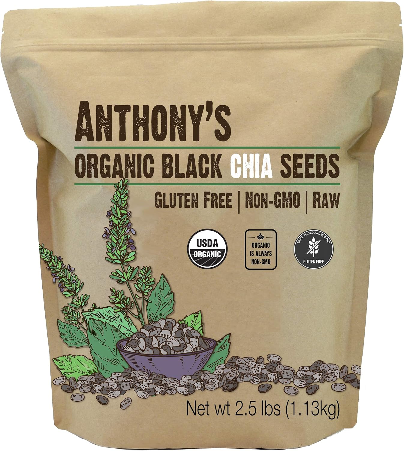Anthony's Organic Chia Seed, 2.5 lb, Gluten Free, Vegan, Keto Friendly