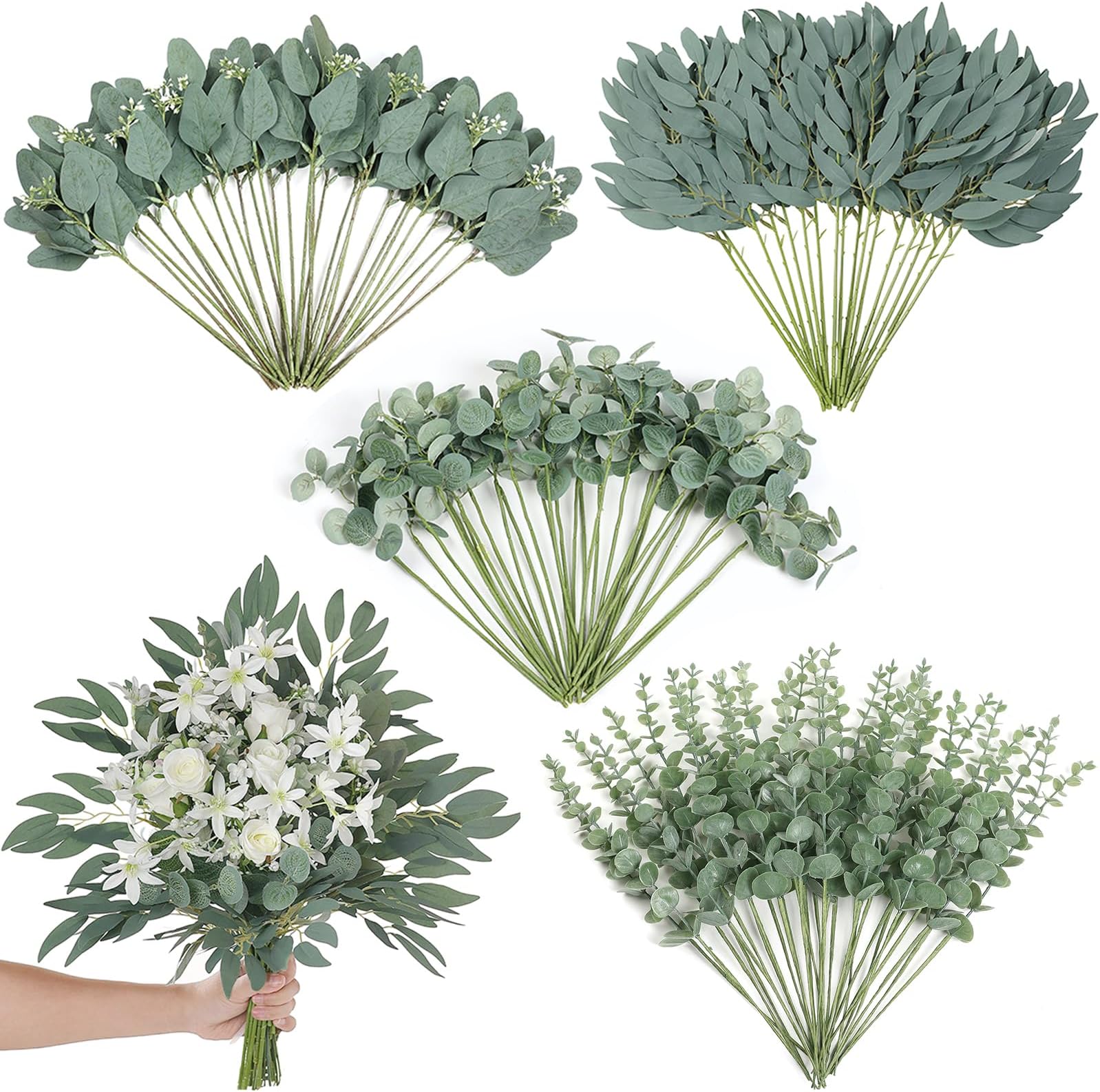 Amazon.com: Giegxin 90 Pcs 3 Kinds Mixed Eucalyptus Leaves Stems Bulk ...