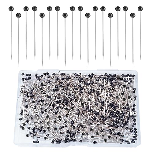 Sunenlyst Sewing Pins, 500 Pcs Straight Pins Ball Glass Head Pin with 1.5 Inch, Quilting Pins for Fabric, Black Pin for Jewelry DIY, Craft and Sewing Supplies