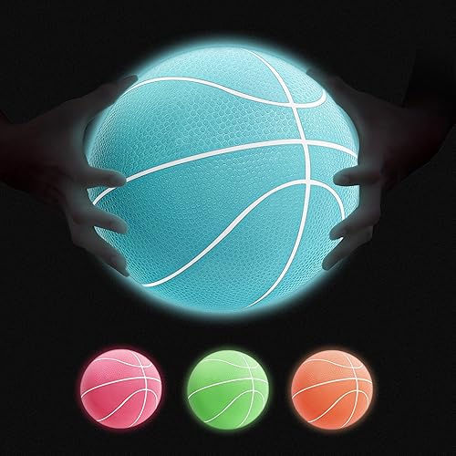 Mini baloncesto que brilla en la oscuridad con bomba (6 pulgadas, paquete de 4), mini baloncesto brillante para aro de interior y exterior, pequeñas