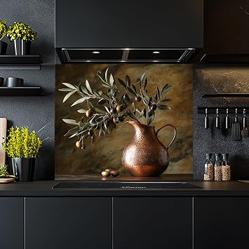 Tempered Glass Backsplash, Olive Branch Glass Backsplash, Kitchen Backsplash Behind Stove, Glass Backsplash for Kitchen, Stove Backsplash