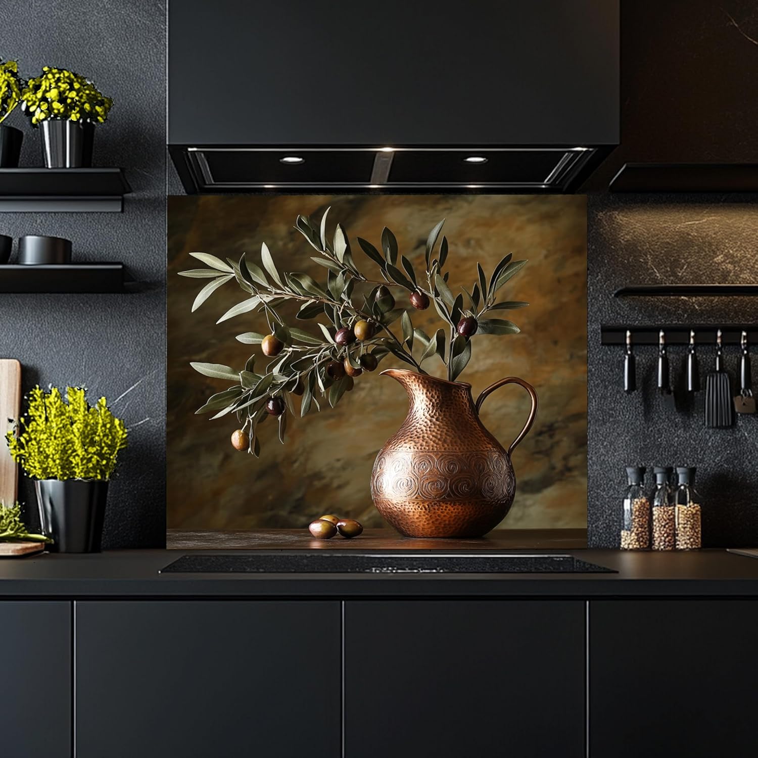 Tempered Glass Backsplash, Olive Branch Glass Backsplash, Kitchen Backsplash Behind Stove, Glass Backsplash for Kitchen, Stove Backsplash