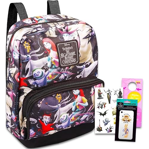 Nightmare Before Christmas Preschool Backpack ~ 4 Pc School Supplies Bundle of Jack Skellington 10" Mini Backpack for Kids, Stickers, and More