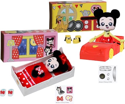 Sweet Seams 6" Soft Rag Doll Bundle Pack 2pc Toy | Classic Minnie Mouse Doll and Bedtime Playset Plus Classic Mickey Mouse and Car Playset