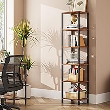 TUTOTAK Bookshelf, 6-Tier Tall Book Shelf, Narrow Bookcase for Small Space, DIY Stackable Bookshelf, for Living Room, Office, Study, Entryway, Industrial, Rustic Brown BS01BB006