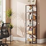 TUTOTAK Bookshelf, 6-Tier Tall Book Shelf, Narrow Bookcase for Small Space, DIY Stackable Bookshelf, for Living Room, Office, Study, Entryway, Industrial, Rustic Brown BS01BB006