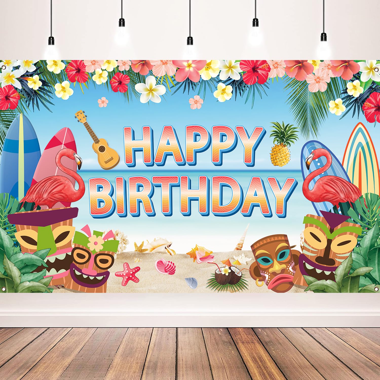 Hawaiian Birthday Backdrop, Hawaiian Birthday Banner for Hawaiian Birthday Party Decorations, Tropical Luau Bday Backdrop for Hawaiian Party