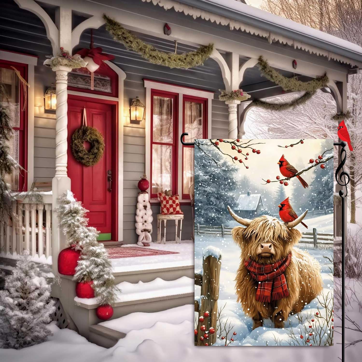 Winter Garden Flags 12x18 Inch Double Sided, Burlap Holiday Farmhouse Snow Highland Cow Garden Flag Winter Xmas Decorations Outdoor, Small Christmas Yard Flags for Outside Home Porch - Image 7