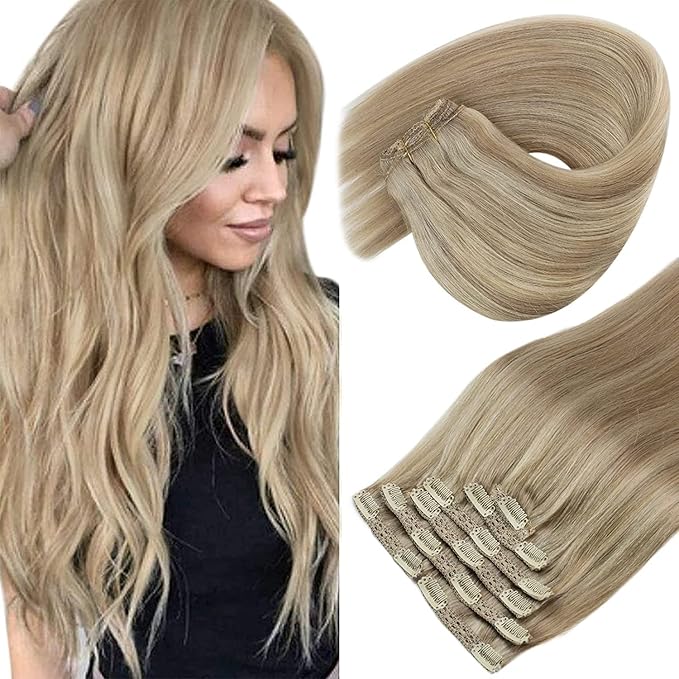 Sunny Clip in Hair Extensions Real Human Hair 24inch Blonde Hair Extensions Clip