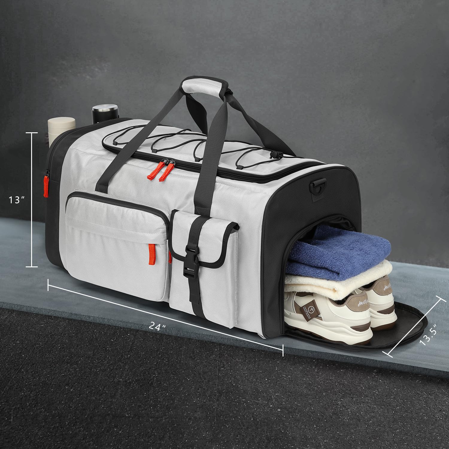 70L Sporttasche Groß Sportrucksack Herren mit Schuhfach Wochenend Sport Reisetasche mit Rucksackfunktion Wasserdicht Fitness Trainingstasche für Damen Gym, Reisen, Camping, Grau