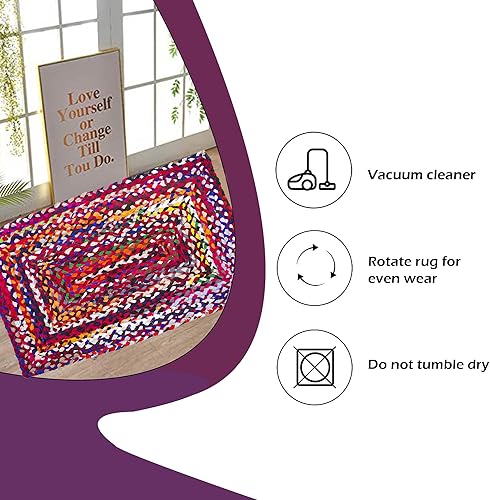 Miniatura 3 de Eleet Alfombra de algodón vibrante, 2 x 3 pies, multicolor, trenzada a mano, reversible, los colores pueden variar (2 x 3 pies de algodón