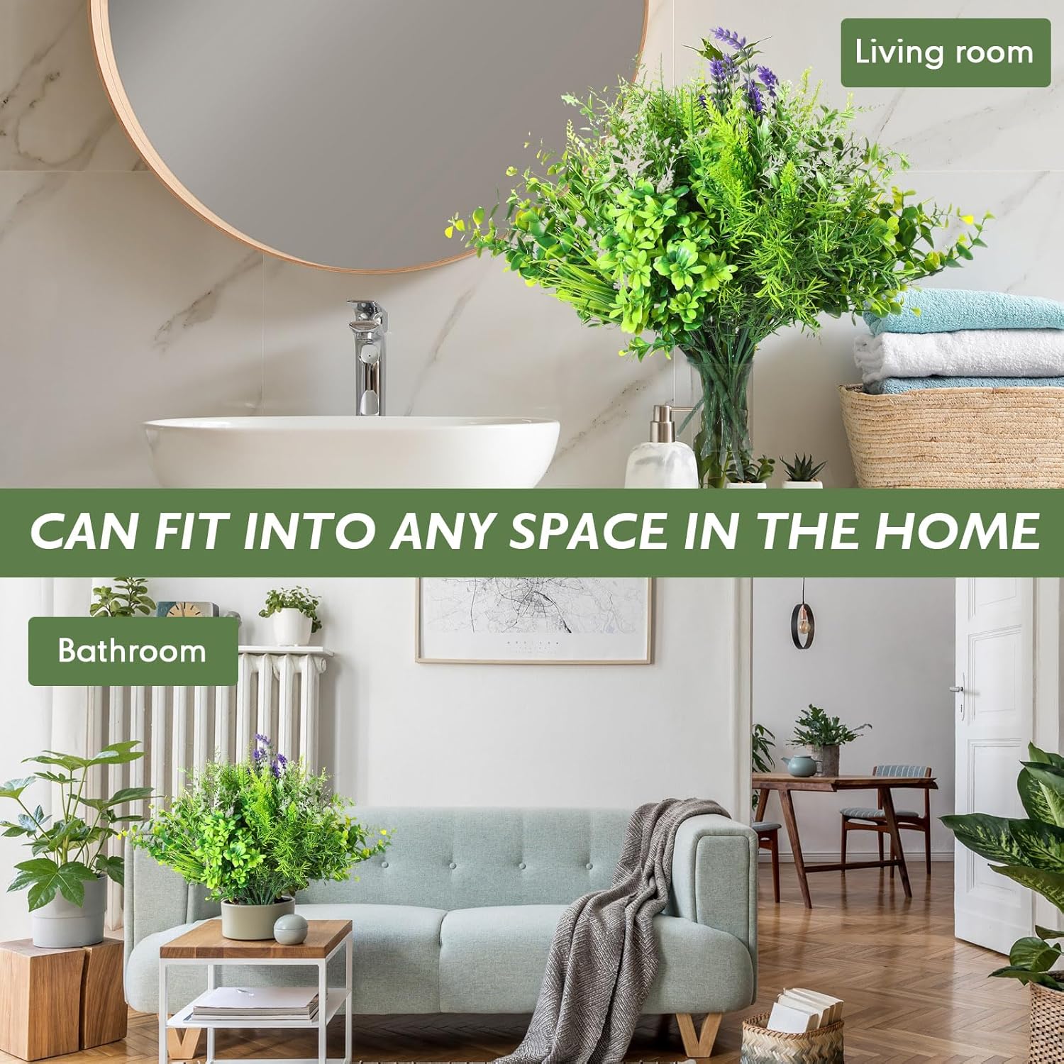 Ceenna 64 Bundles Artificial Plants Fake Bushes Grass Faux UV Resistant Bulk Plastic Shrubs Wheat Grass Flowers Greenery Outdoor for Vases Farmhouse Garden Decor Wedding Window Hanging Basket