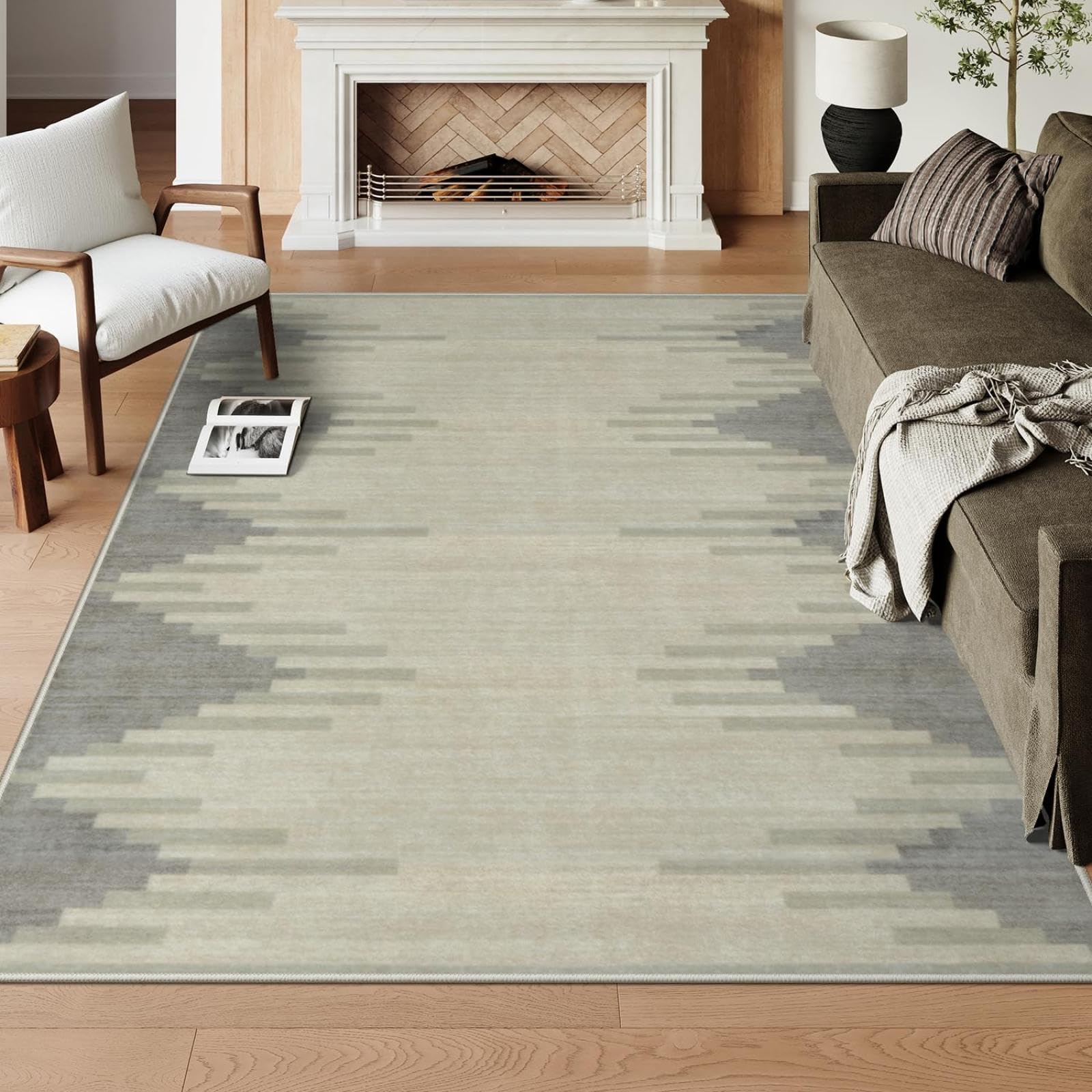 AUWUUA Modern Washable Boho Area Rugs 60x120cm(2×4ft) Beige Neutral Moroccan Living Room Bedroom Rugs, Low Pile Kitchen Runner Rug, Non-Slip Ultra-Thin Soft Carpet for Foyer Bathroom Dorm